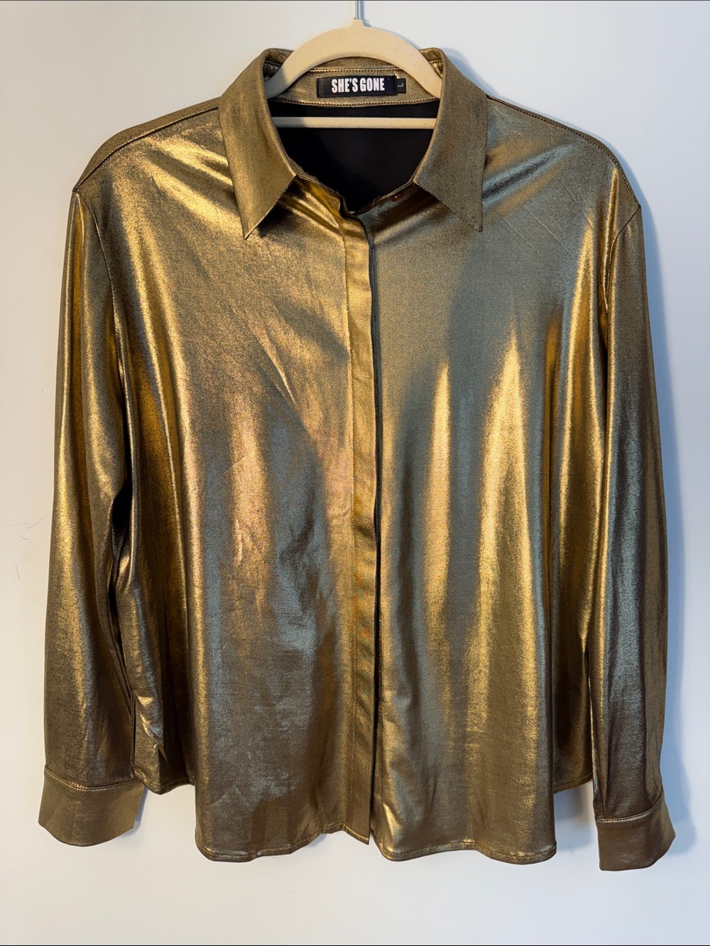 Metallic Gold Button-Front Blouse